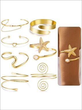 7PCS Gold Plated Arm Cuff Bangle Set Boho Stackable Jewelry for Women
